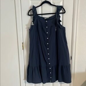 Navy Blue Sleeveless Dress with Ruffle Straps